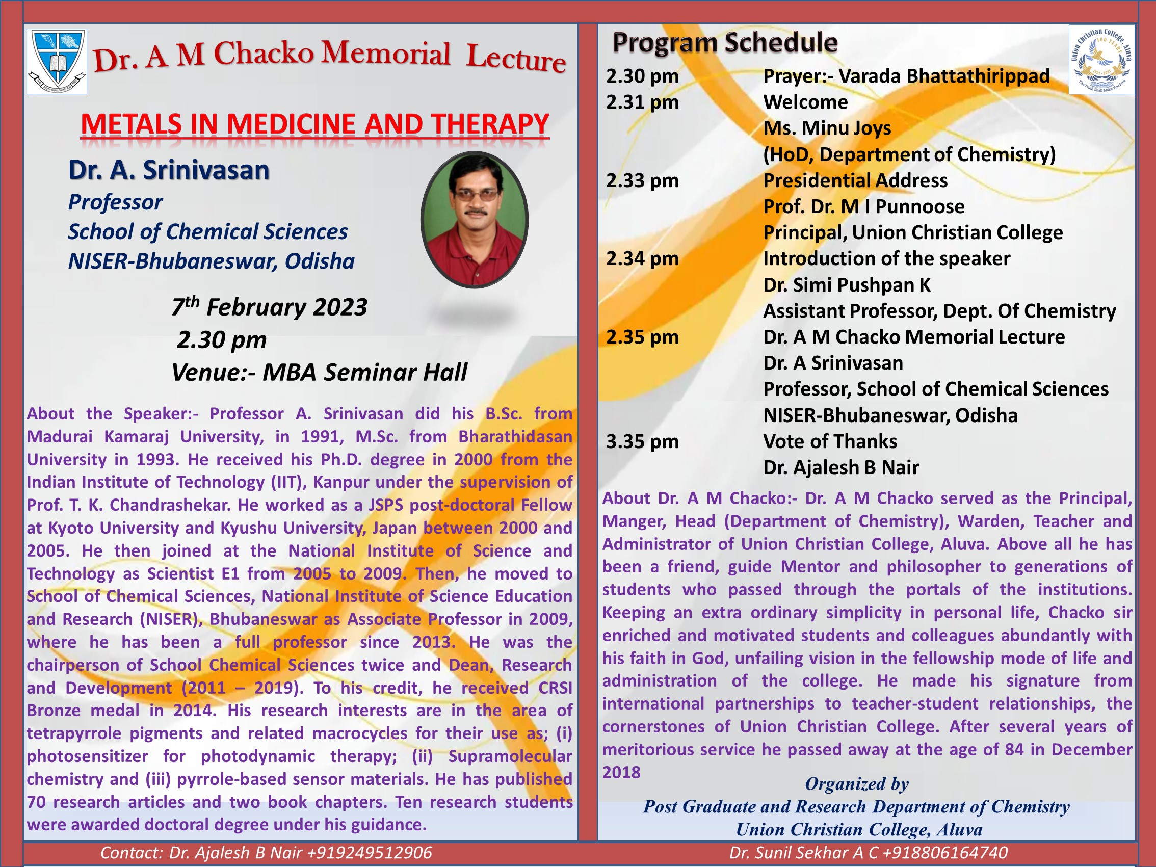 Dr. A M Chacko Memorial Lecture 2022-23
